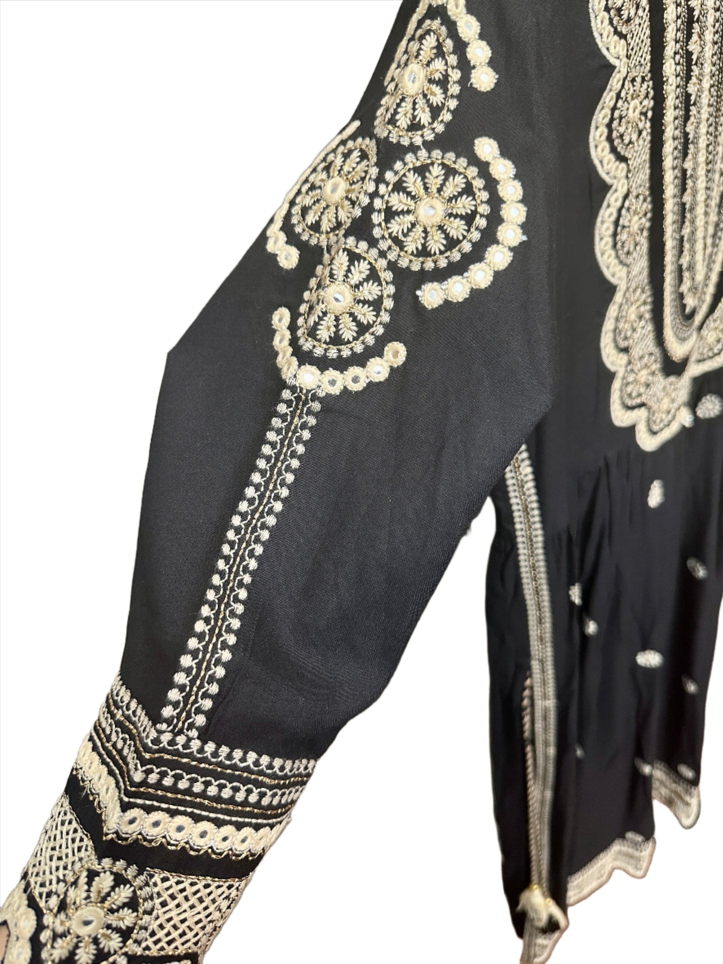 Black Nayara Cut Suit with Embroidery and Painted Dupatta