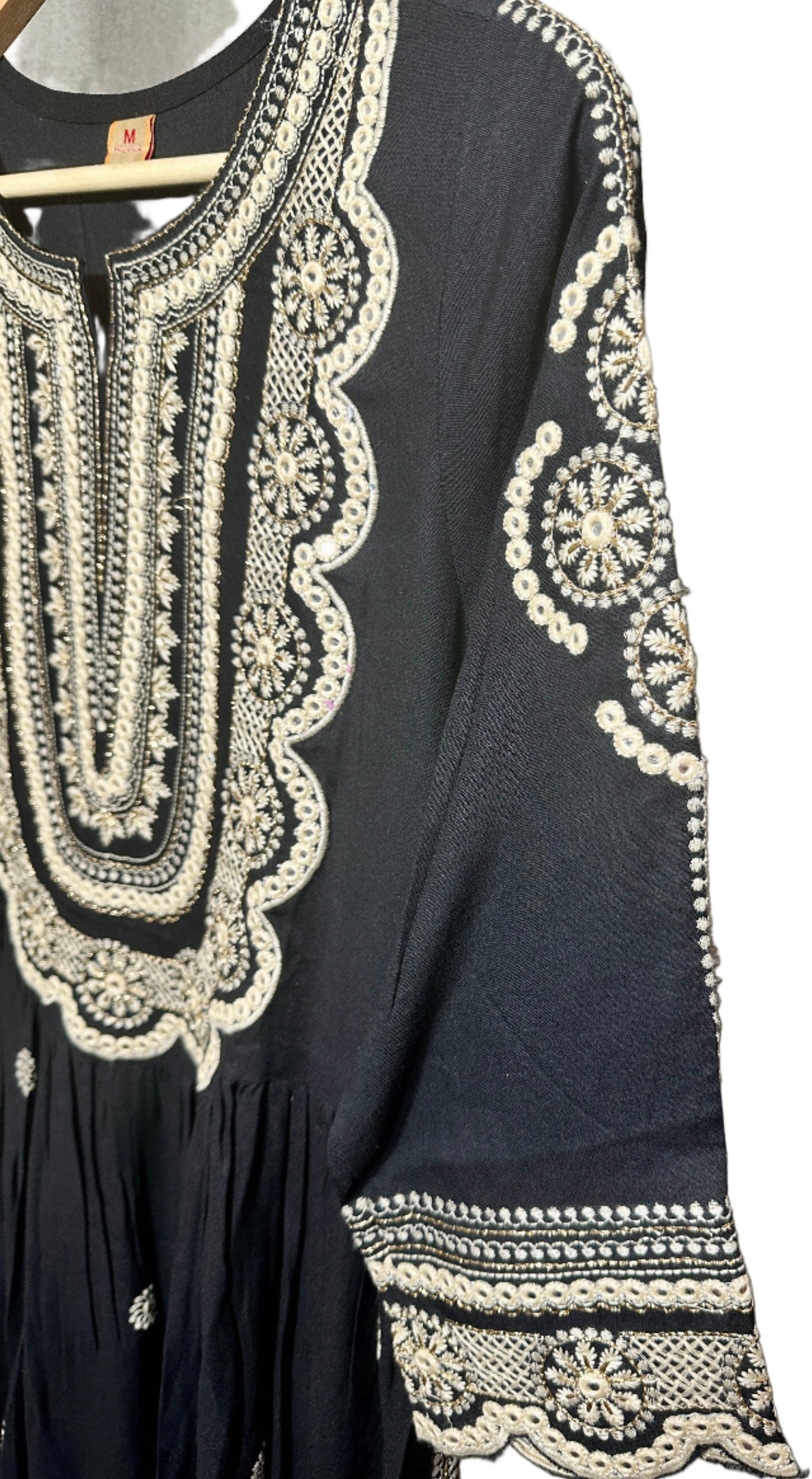 Black Nayara Cut Suit with Embroidery and Painted Dupatta