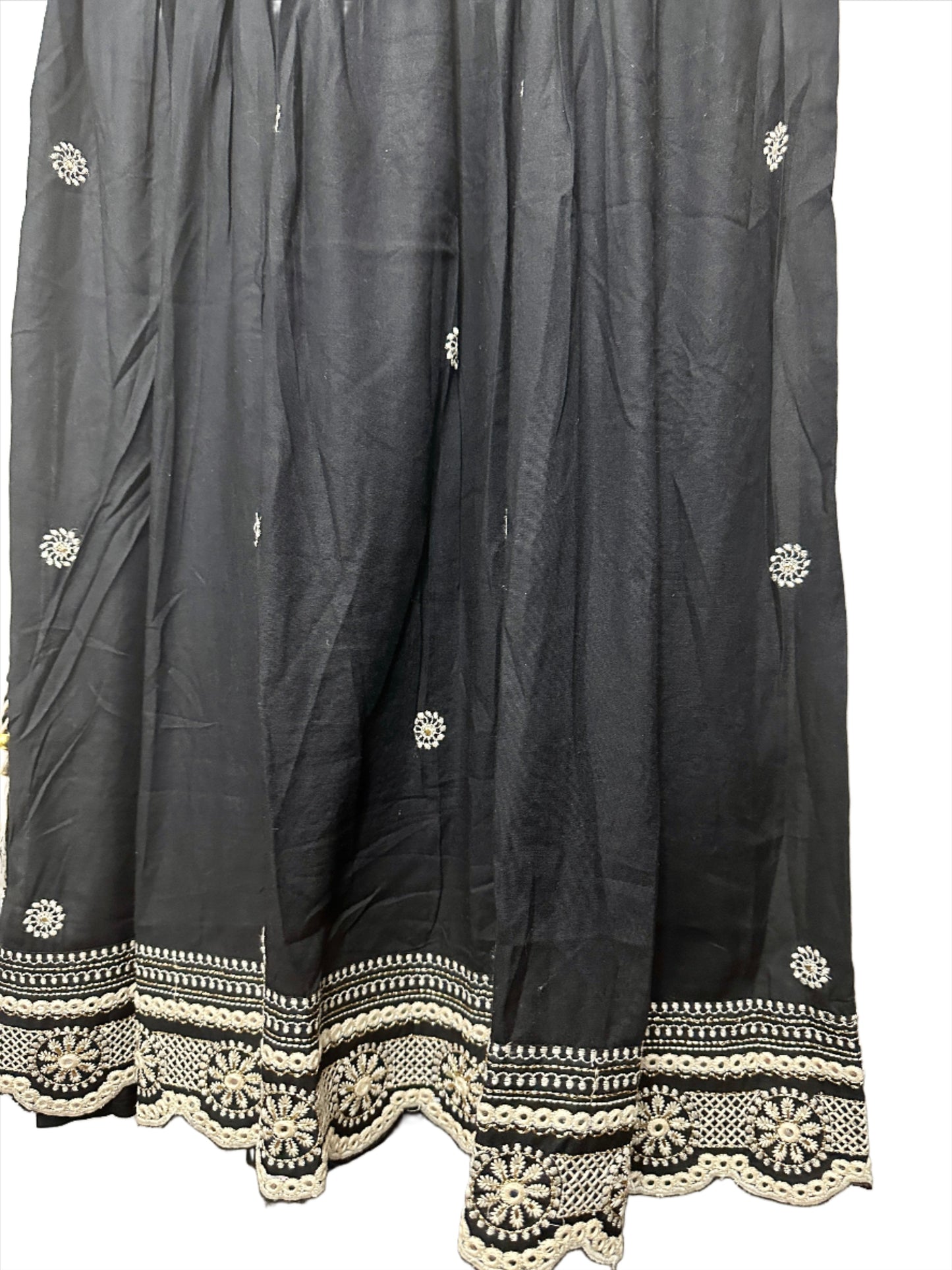Black Nayara Cut Suit with Embroidery and Painted Dupatta