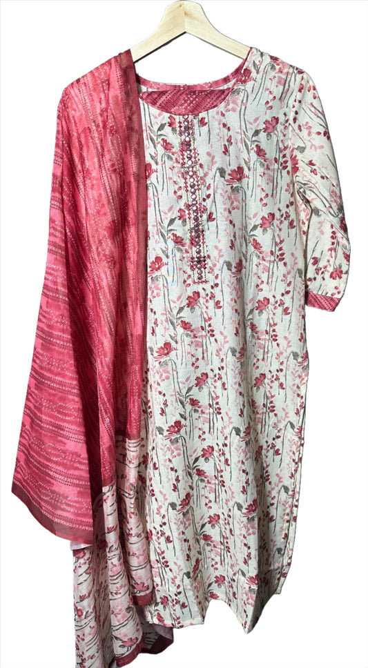 Summer Bloom – 3-Piece Floral Suit with Matching Dupatta