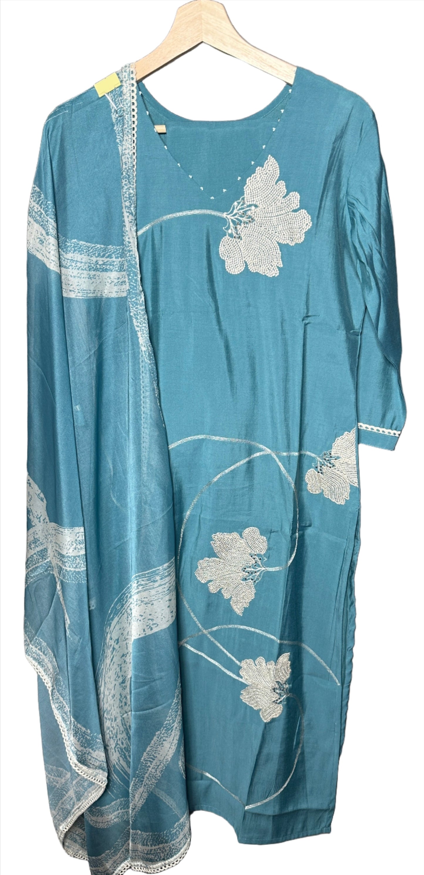 Dola Silk Suit with Embroidered Floral Patta and Organza Dupatta