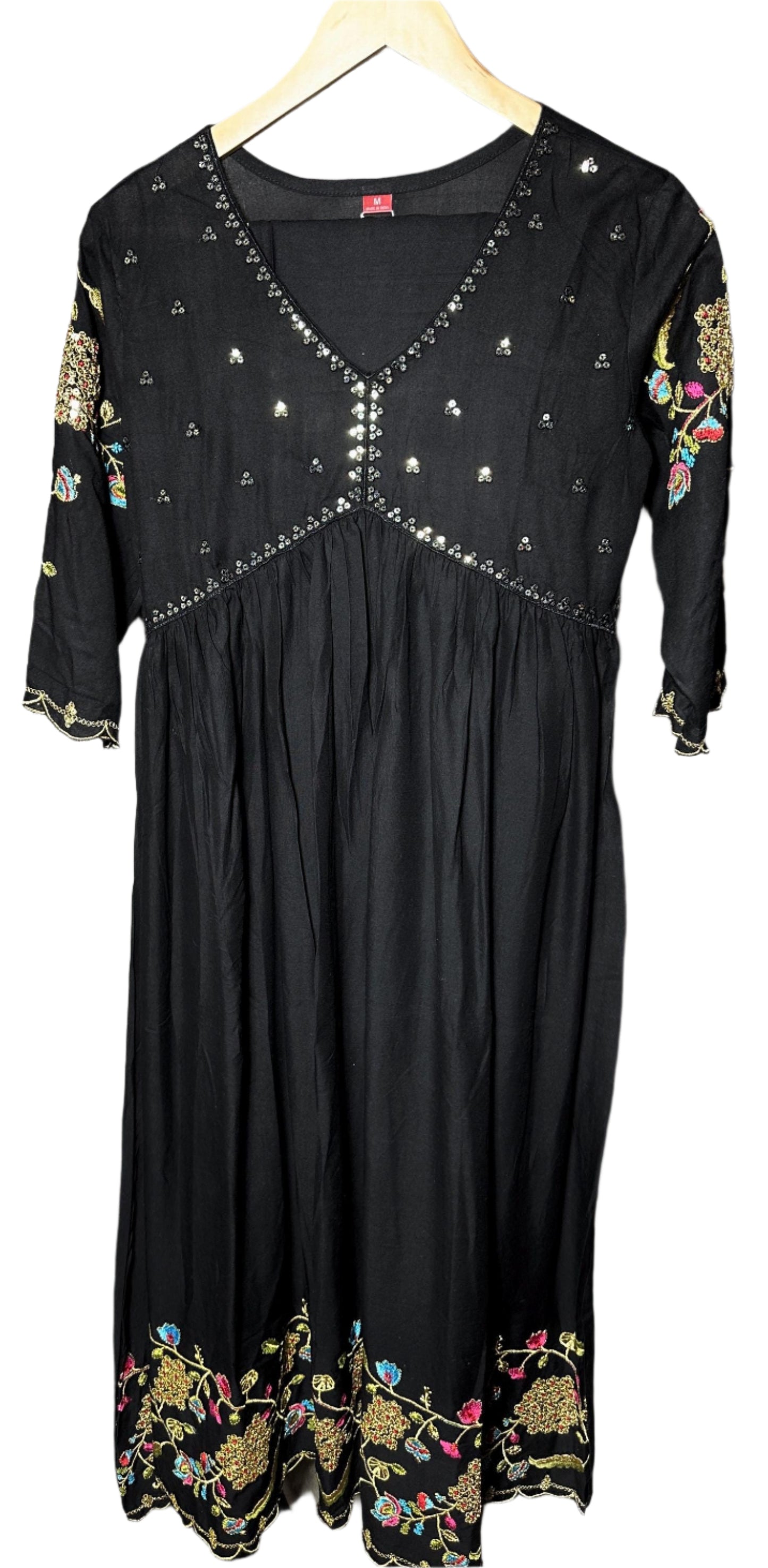 Black Anarkali Suit with Sequin Work Red Organza Dupatta – Elegant Party Wear