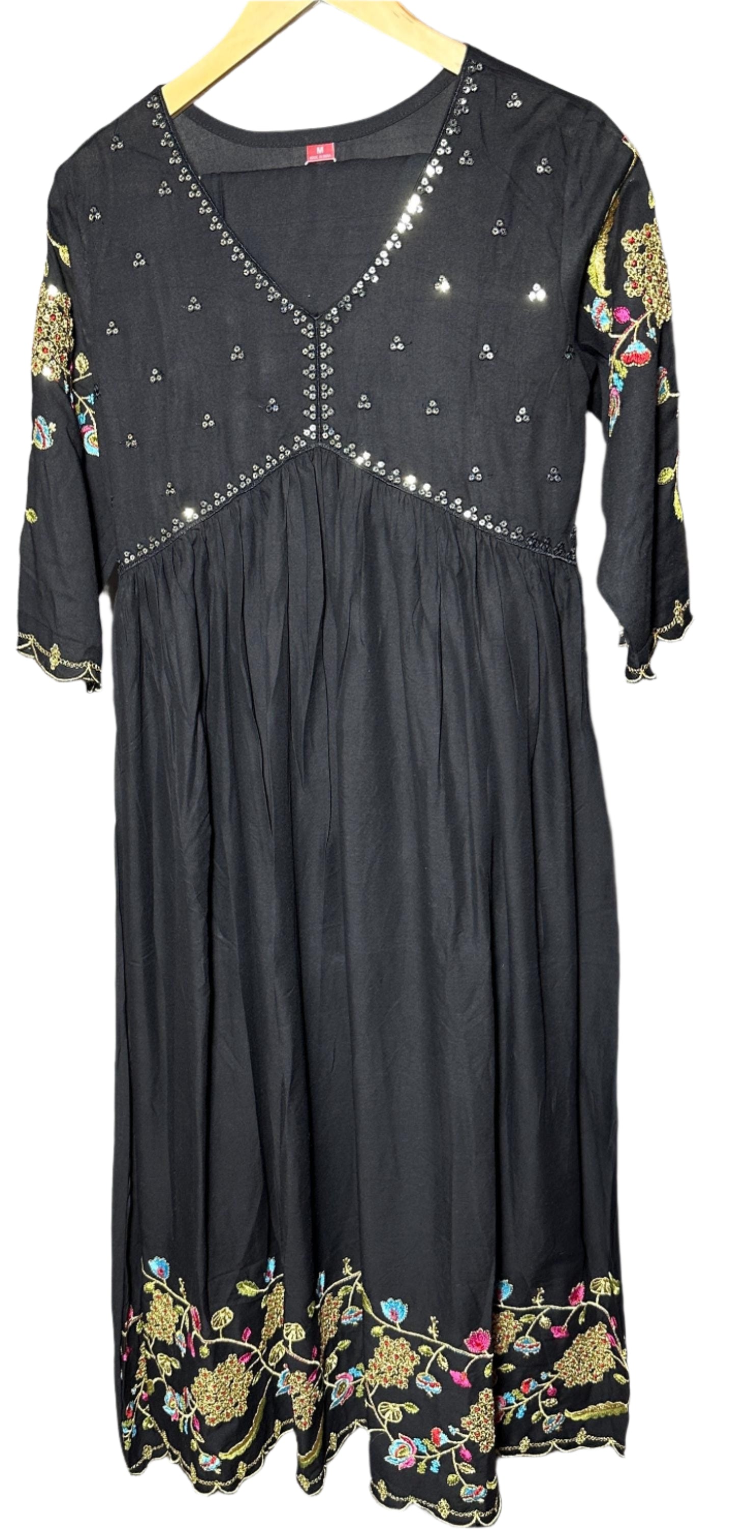 Black Anarkali Suit with Sequin Work Red Organza Dupatta – Elegant Party Wear