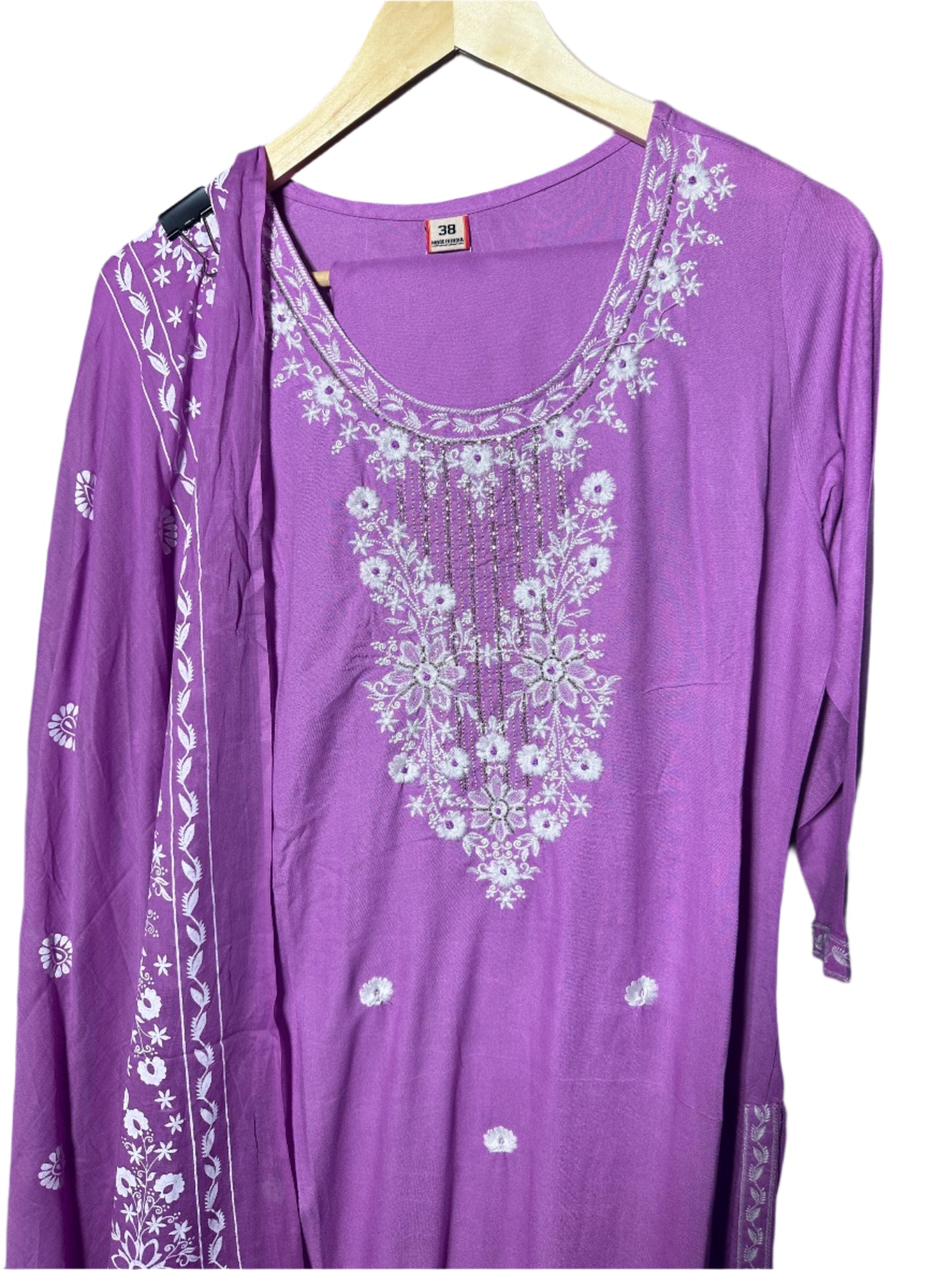 Elegant Rayon Cotton Suit with Painted Dupatta & Embroidery  Everyday Festive Wear
