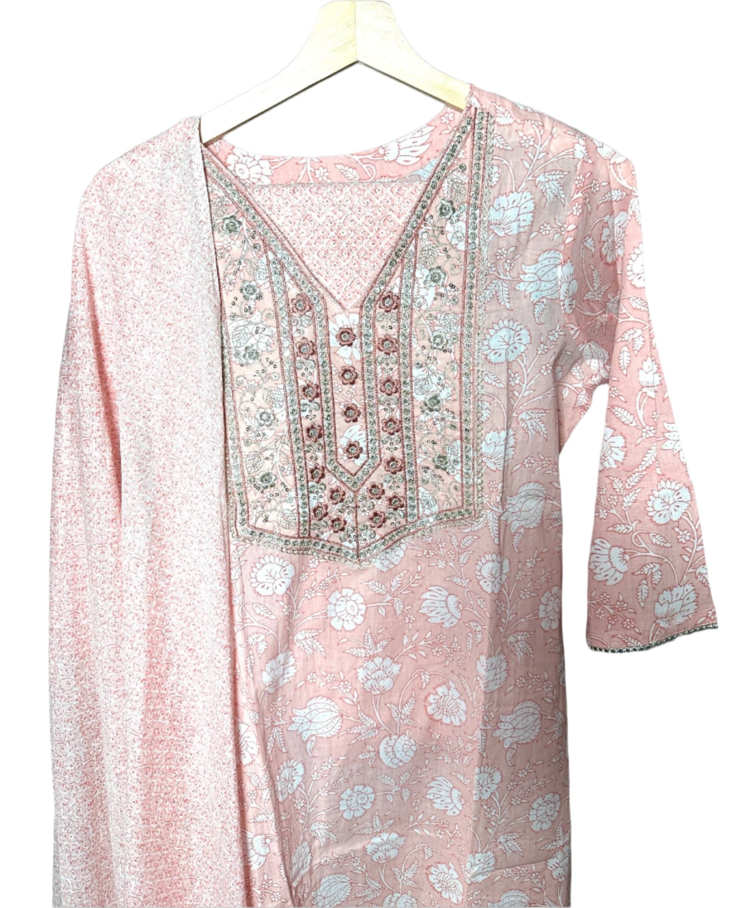 Peach Cotton Suit with Floral Pattern Digital Print Dupatta Elegant Sequin Thread Work