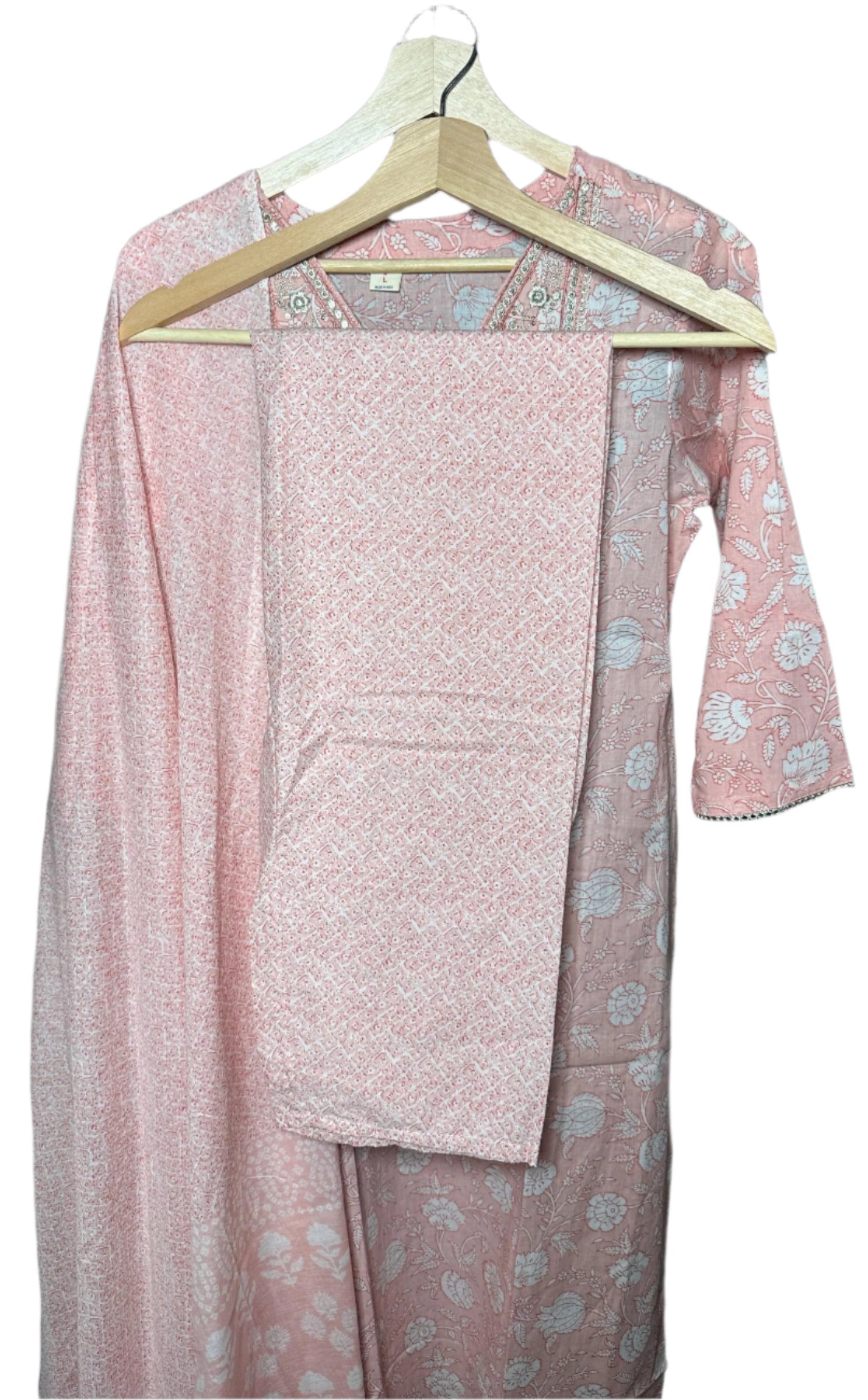 Peach Cotton Suit with Floral Pattern Digital Print Dupatta Elegant Sequin Thread Work