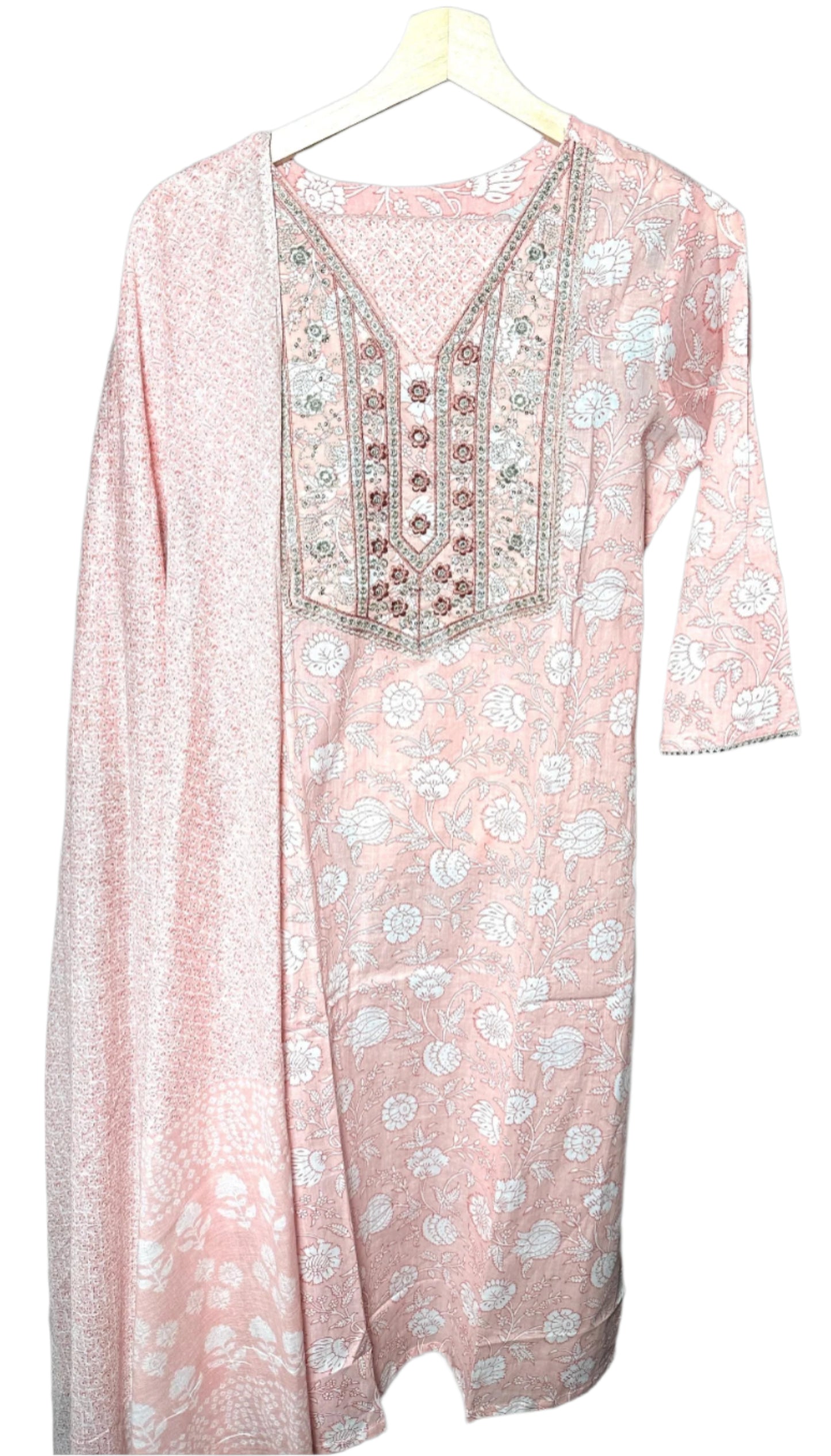 Peach Cotton Suit with Floral Pattern Digital Print Dupatta Elegant Sequin Thread Work