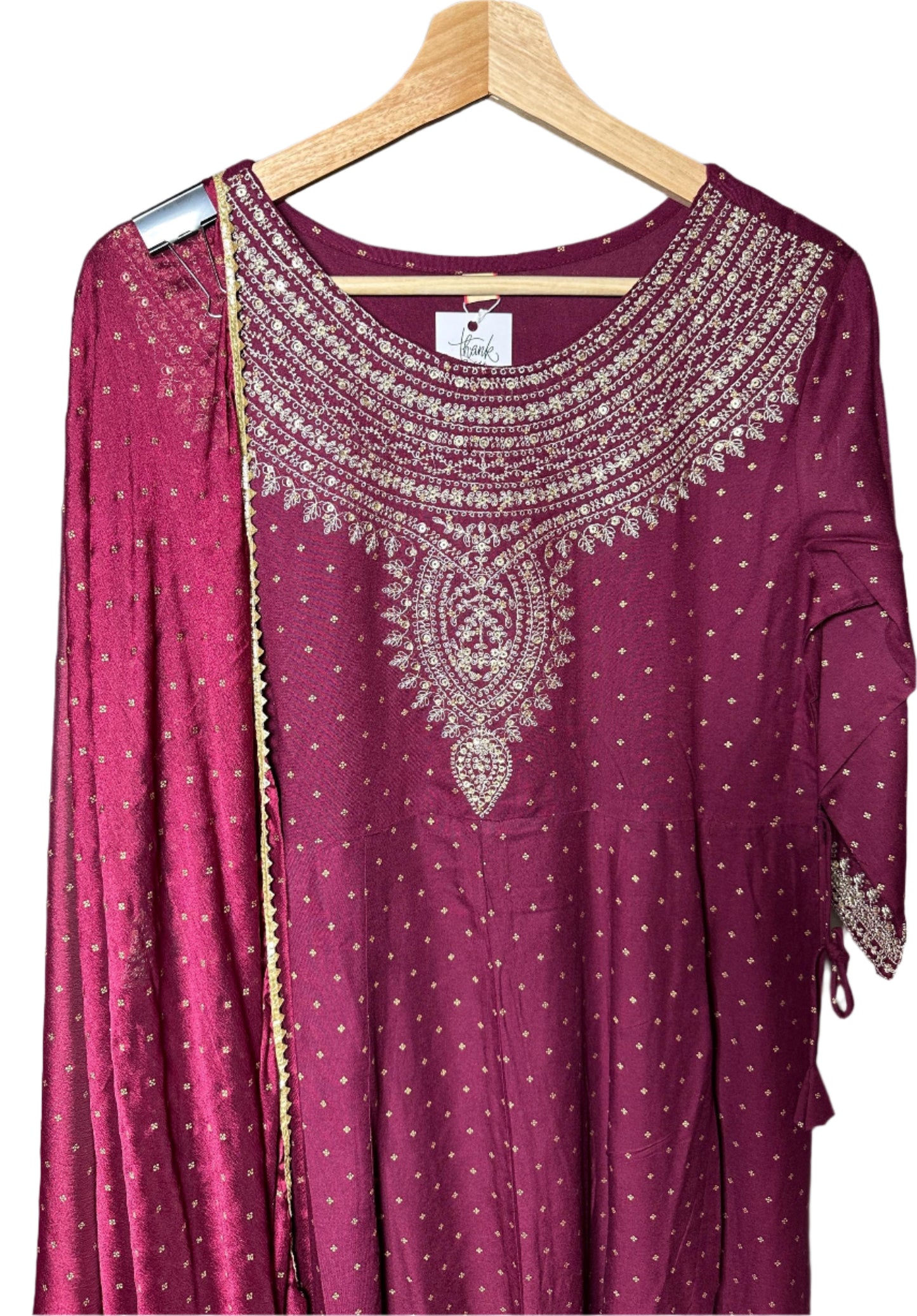 Party Wear Maroon Anarkali Suit with Jhari  Sequin Work Elegant Lace  Tassel Dupatta