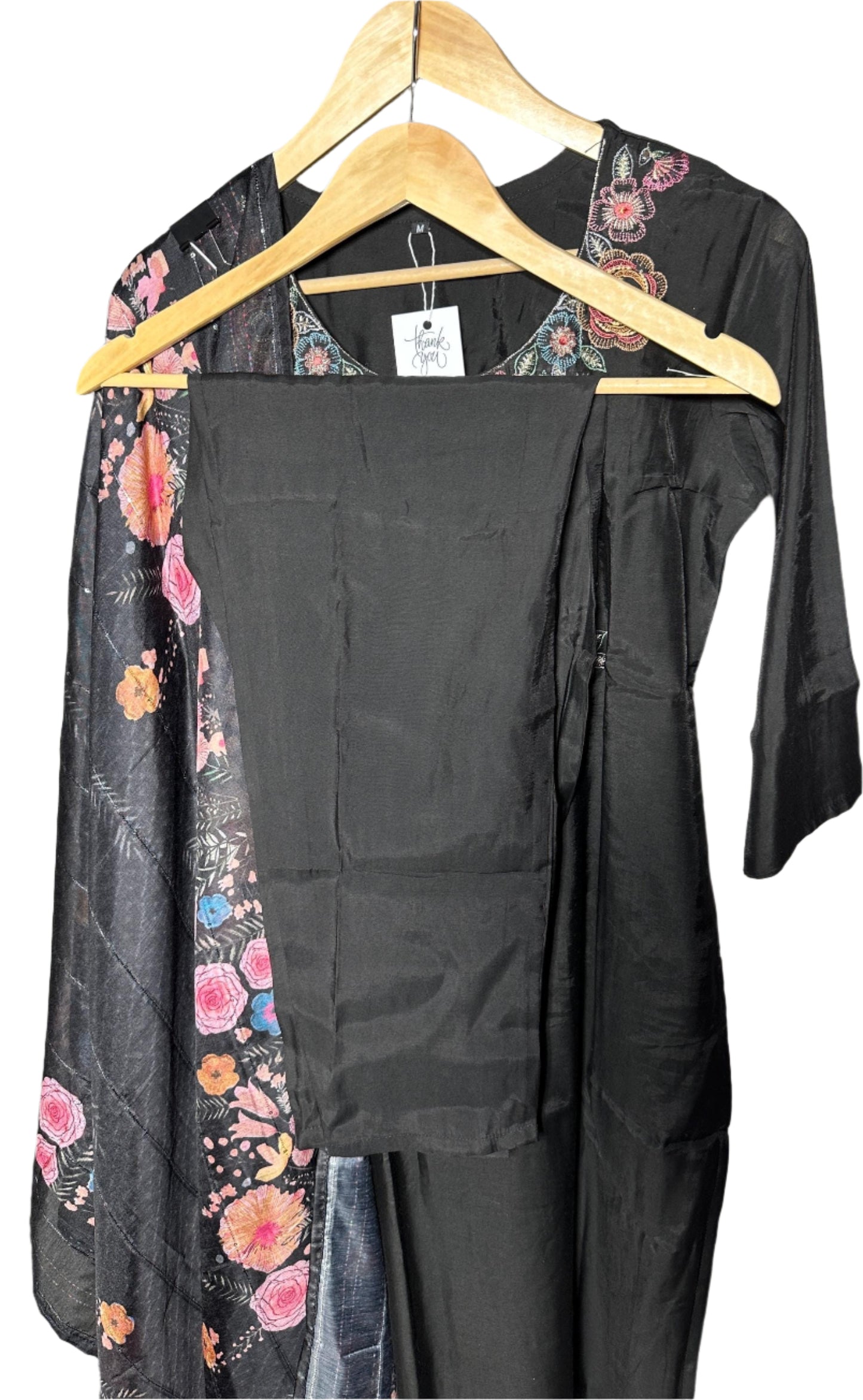 Elegant Black Dola Silk Suit with Rose Embroidery Digital Dupatta Premium Party Wear