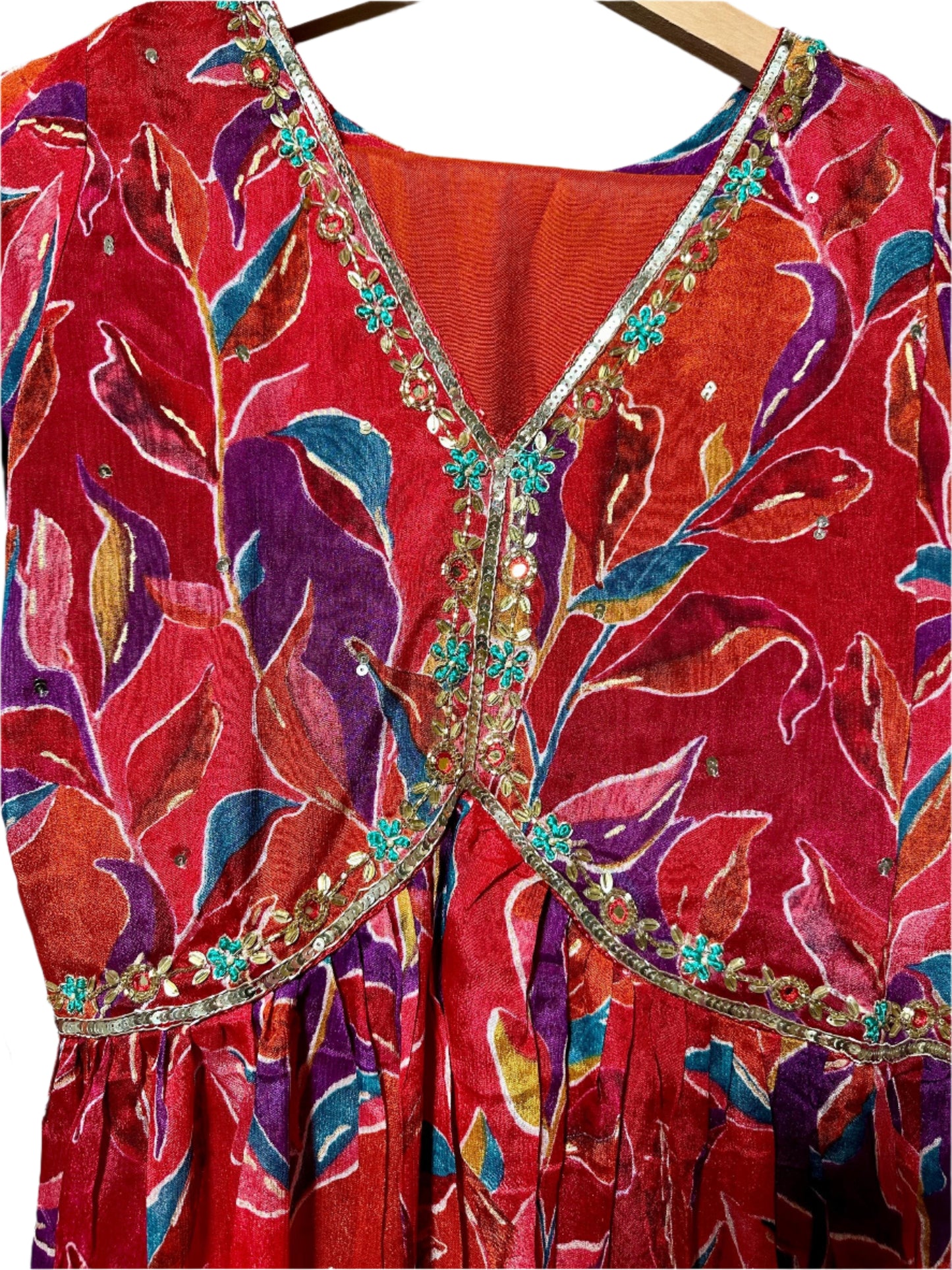 Rust Chiffon Nyra Cut Suit with Hand Embroidery Dupatta Elegant Party Wear