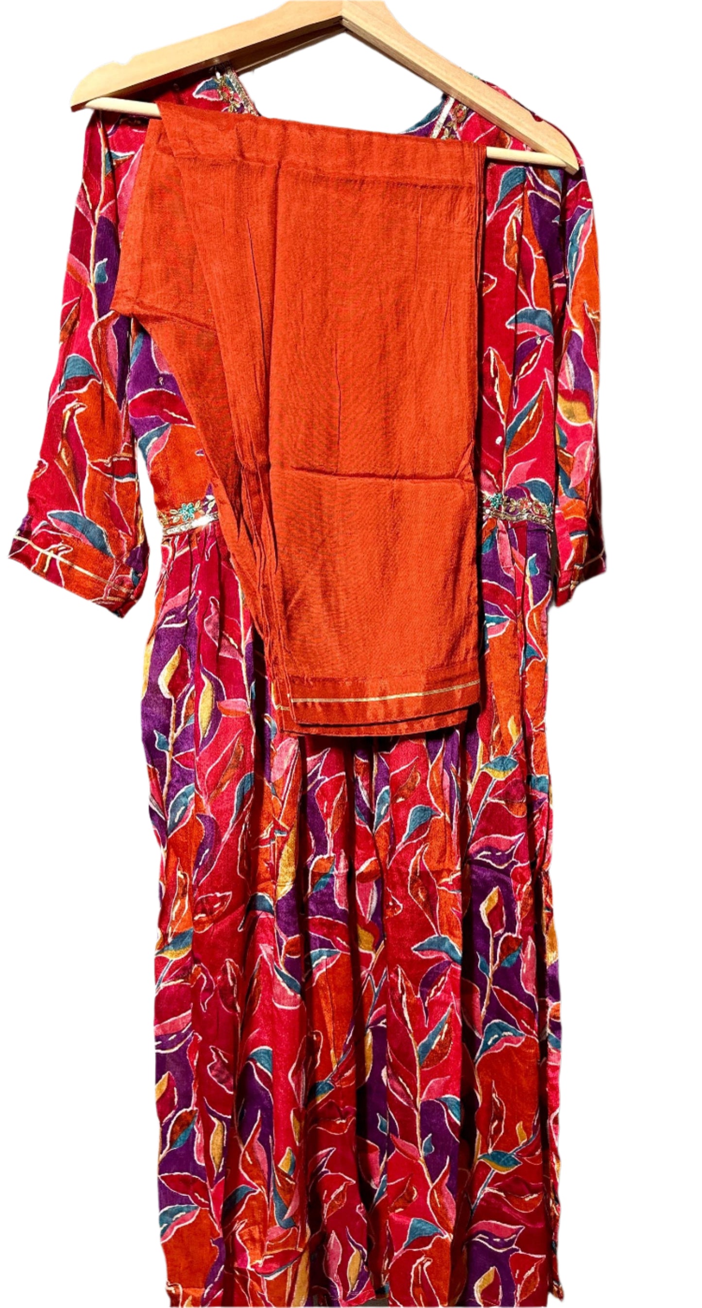 Rust Chiffon Nyra Cut Suit with Hand Embroidery Dupatta Elegant Party Wear