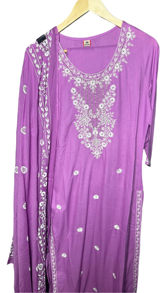 Elegant Rayon Cotton Suit with Painted Dupatta & Embroidery  Everyday Festive Wear