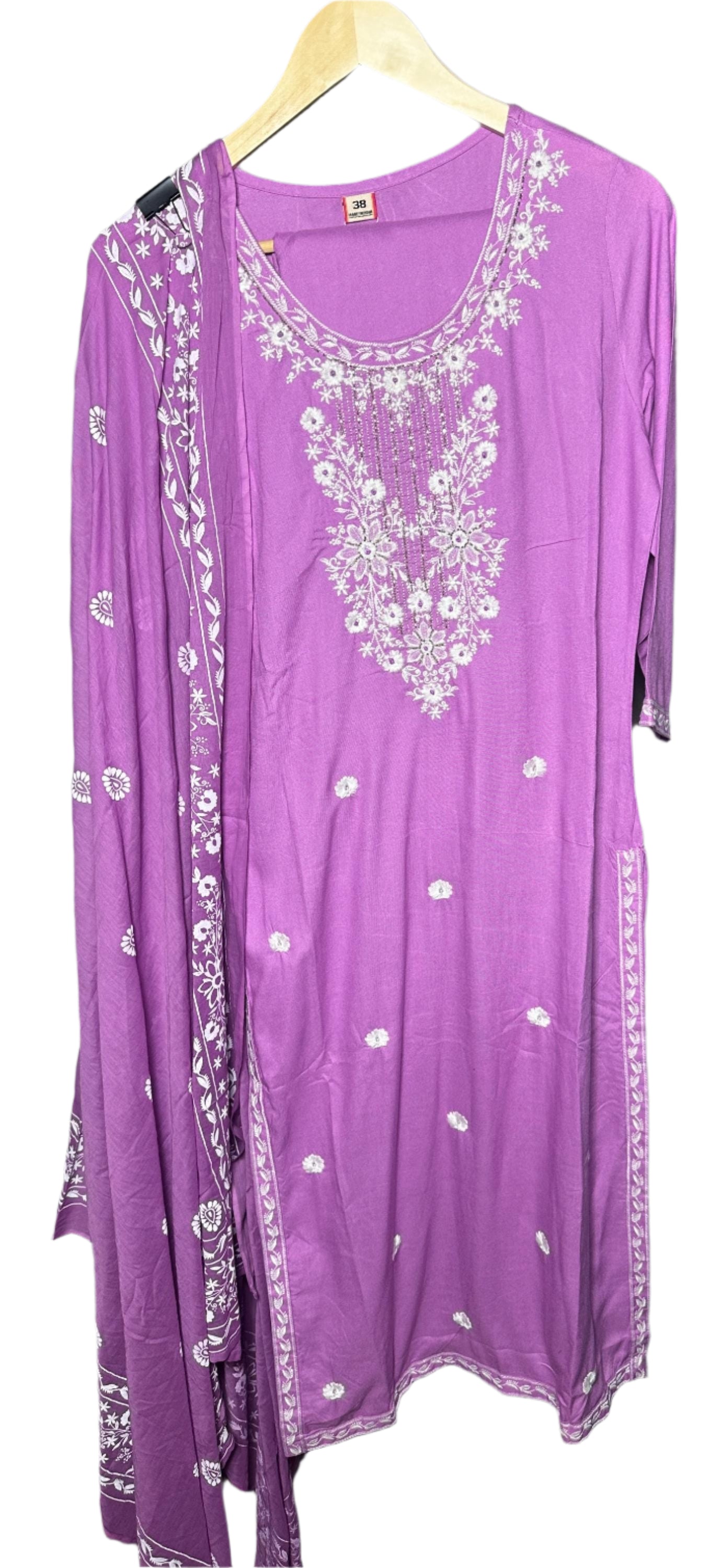Elegant Rayon Cotton Suit with Painted Dupatta & Embroidery  Everyday Festive Wear