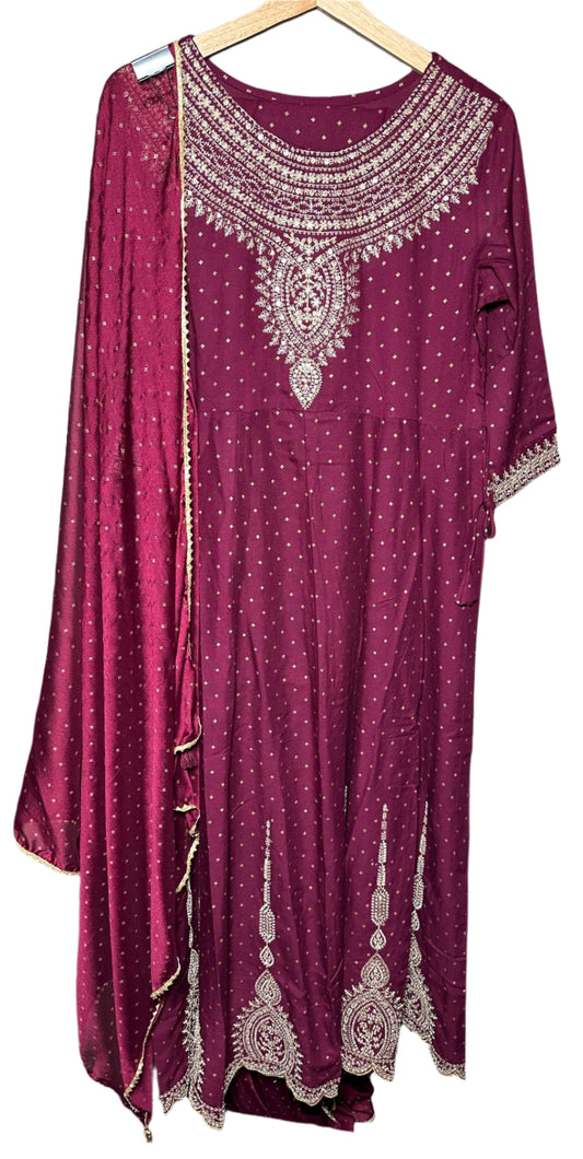 Party Wear Maroon Anarkali Suit with Jhari  Sequin Work Elegant Lace  Tassel Dupatta