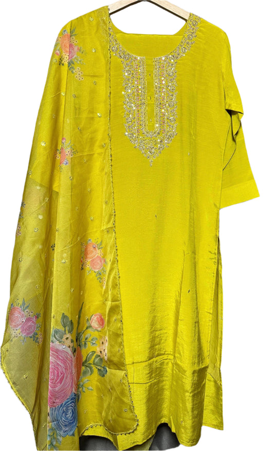 Elegant Dola Silk Suit with Jari Work  Digital Print Organza Dupatta Perfect for Haldi Mehendi