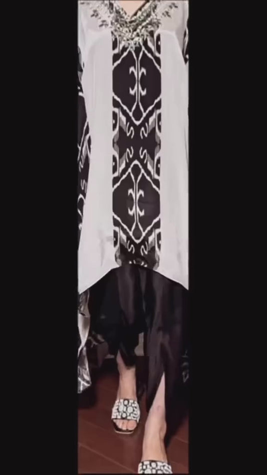 Black & White Kaftan with Mirror Work and Tulip Pants