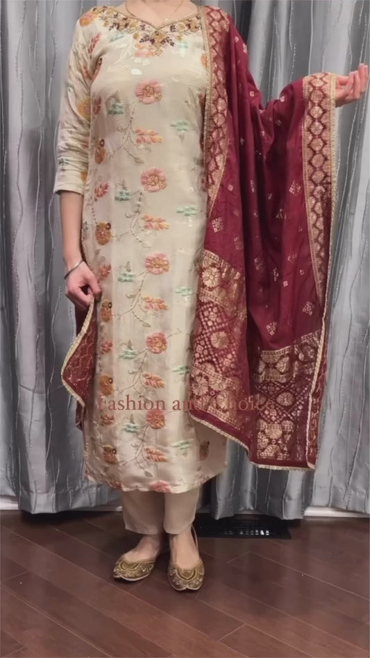 Ivory Elegance – Brocade Suit with Banarasi Jacquard Dupatta
